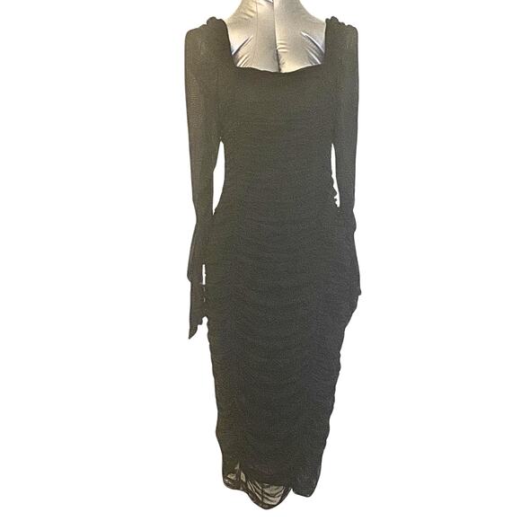 Black Ruched Mesh Sleeve Dress - Picture 5 of 7